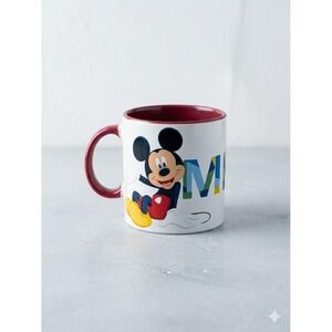 Disney Mickey Mouse Ceramic Coffee Mug Red Interior White Tea Cup 14 oz